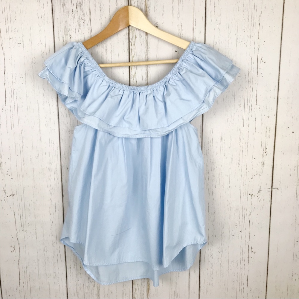 Haute Project Off The Shoulder Light Blue Blouse